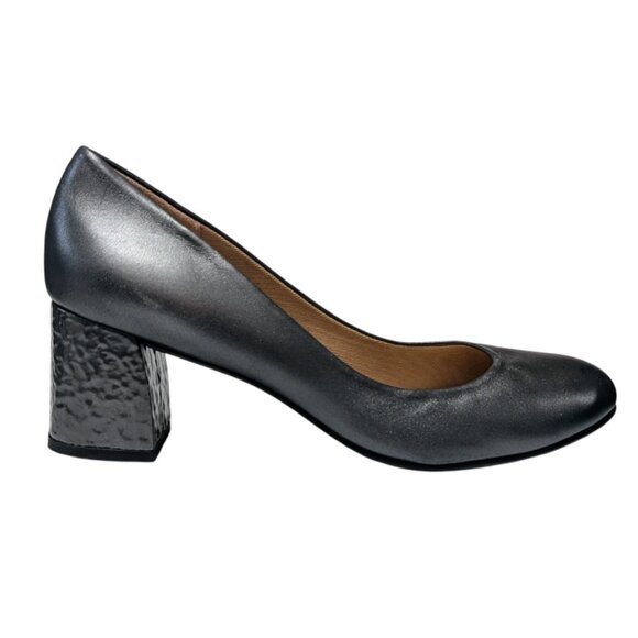 French Sole Shoes - FRENCH SOLE FS/NY Leather Pumps 10 B Gunmetal Gray Steel Accent Heel Textured